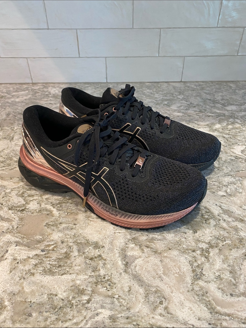 ASICS Black and Rose Gold Running Shoe